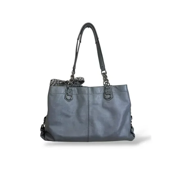 Coach Ashley Ruched Leather Satchel Gray Chain Shoulder Bag - Picture 2 of 15